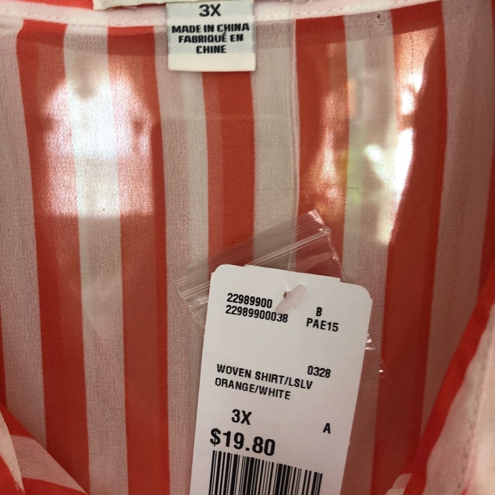 Forever 21+ coral & white sheer button up sz3x